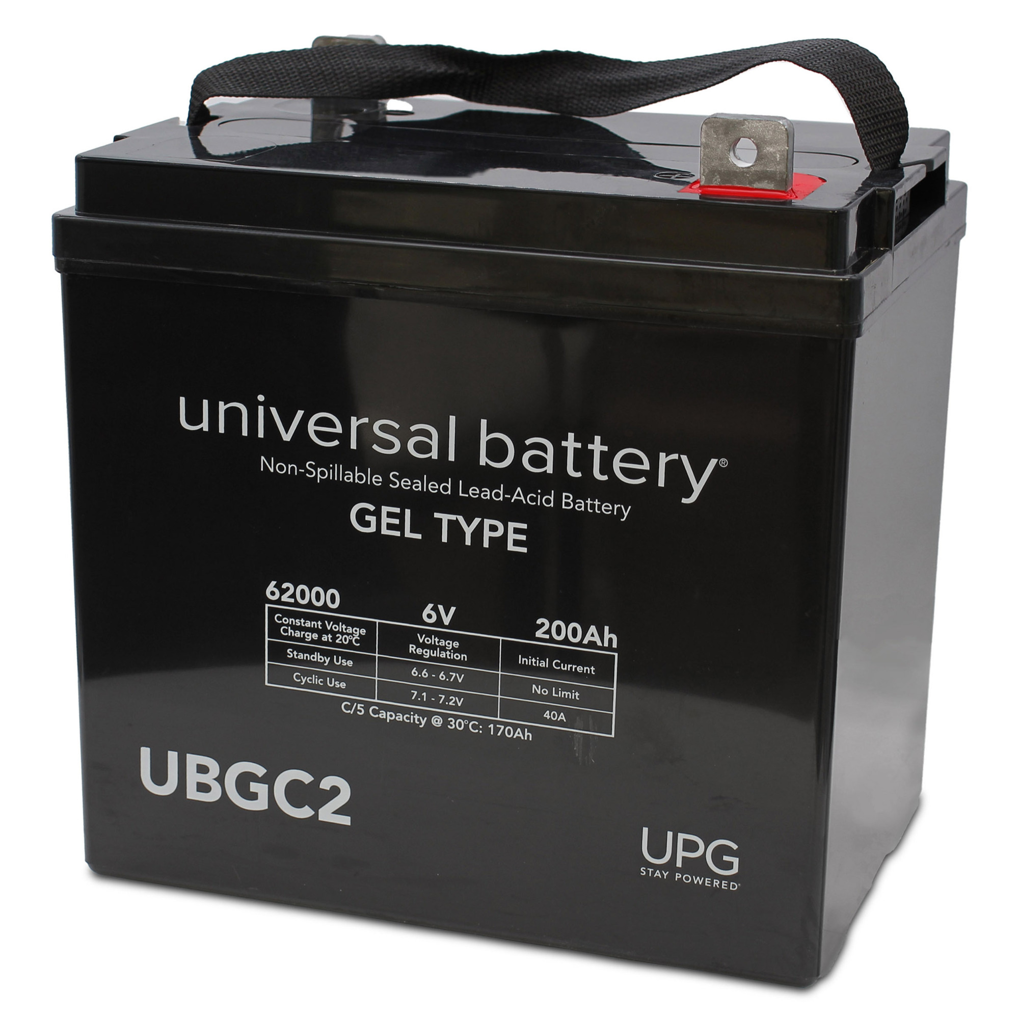 UPG Universal Sealed Lead-Acid Golf Cart Battery, GEL-type, 6V, 200 Ah, Group GC2, Model# UB-GC2